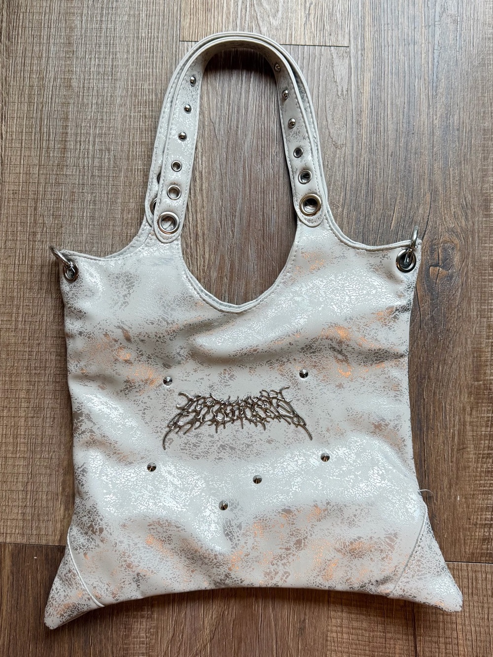Metallic Silver Studded Tote Bag